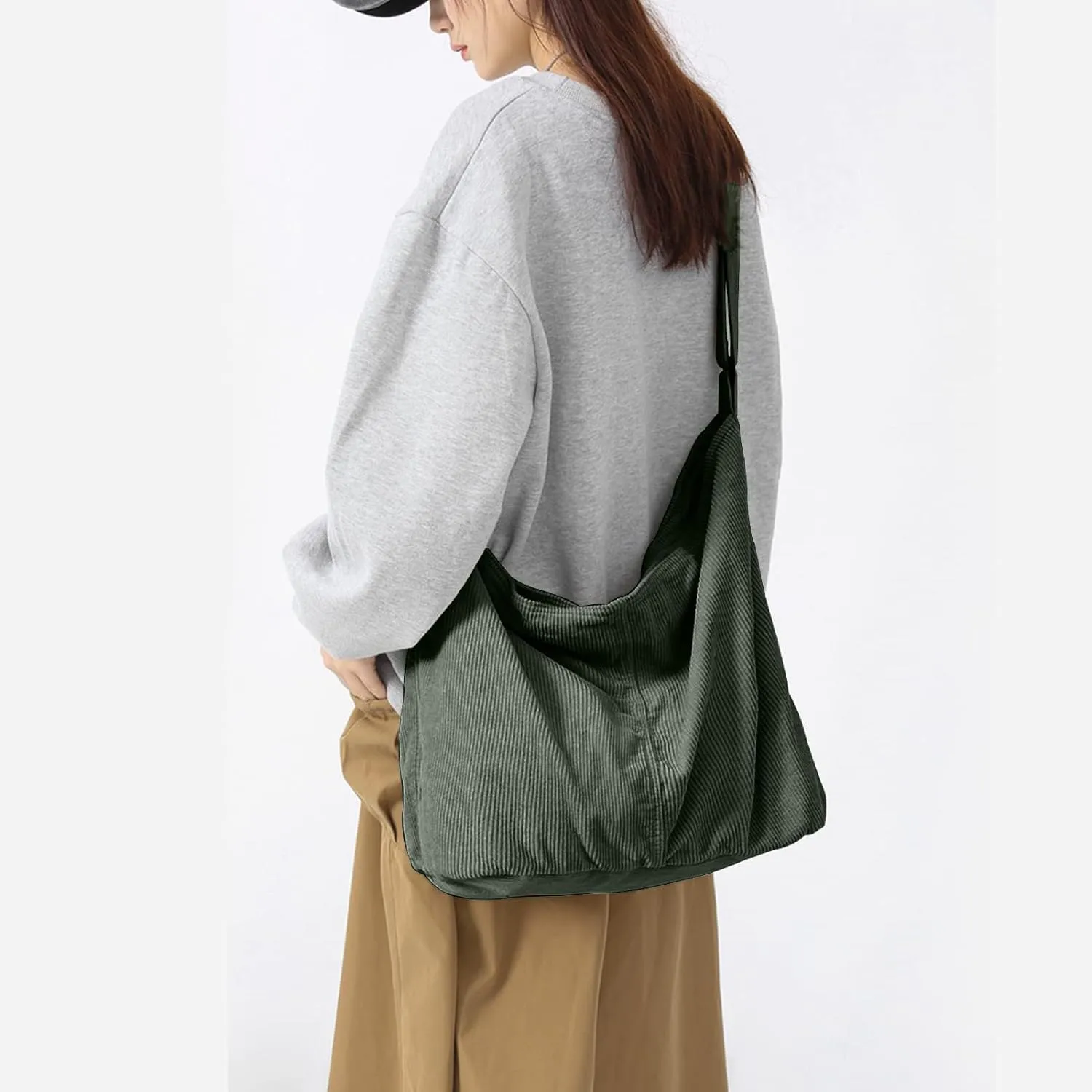 Unisex Corduroy Shoulder Bag - Large Ladies Shopper for Everyday/Office/School/Travelling