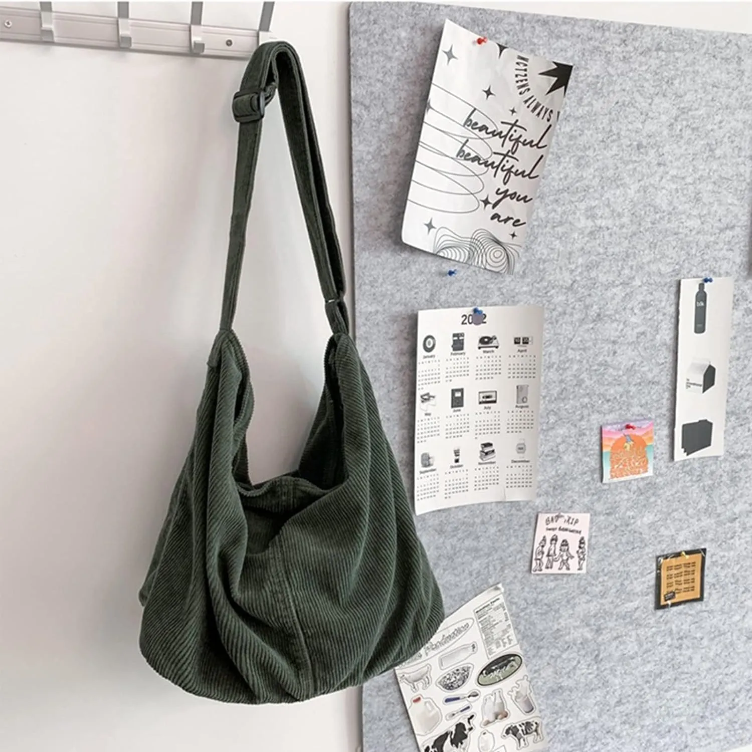 Unisex Corduroy Shoulder Bag - Large Ladies Shopper for Everyday/Office/School/Travelling