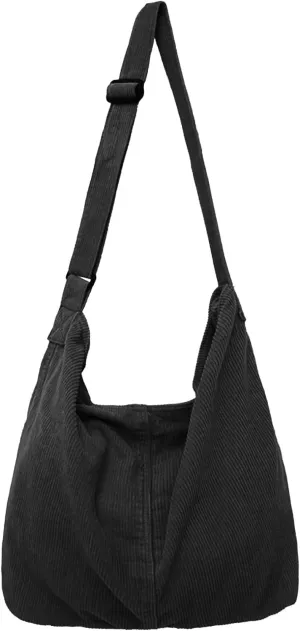 Unisex Corduroy Shoulder Bag - Large Ladies Shopper for Everyday/Office/School/Travelling