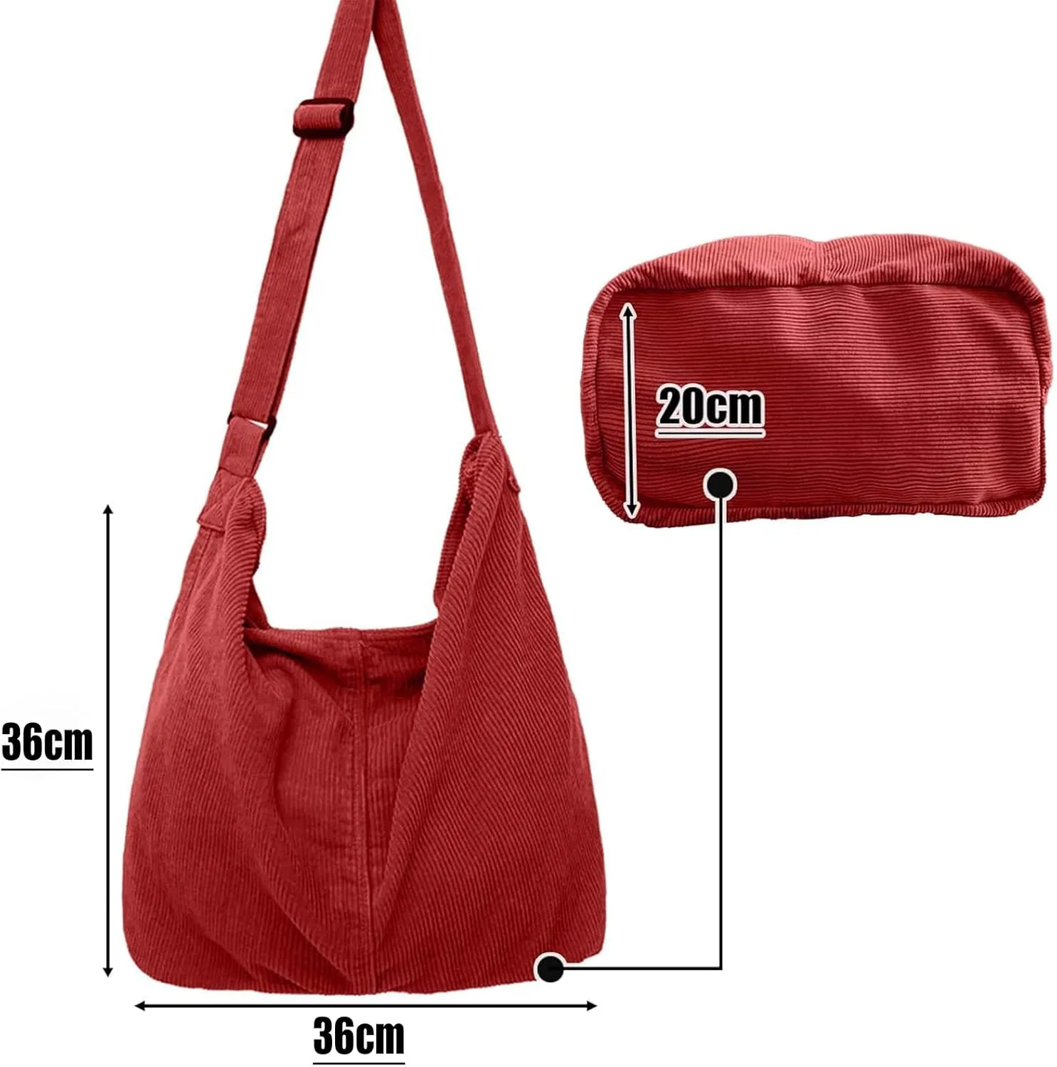 Unisex Corduroy Shoulder Bag - Large Ladies Shopper for Everyday/Office/School/Travelling