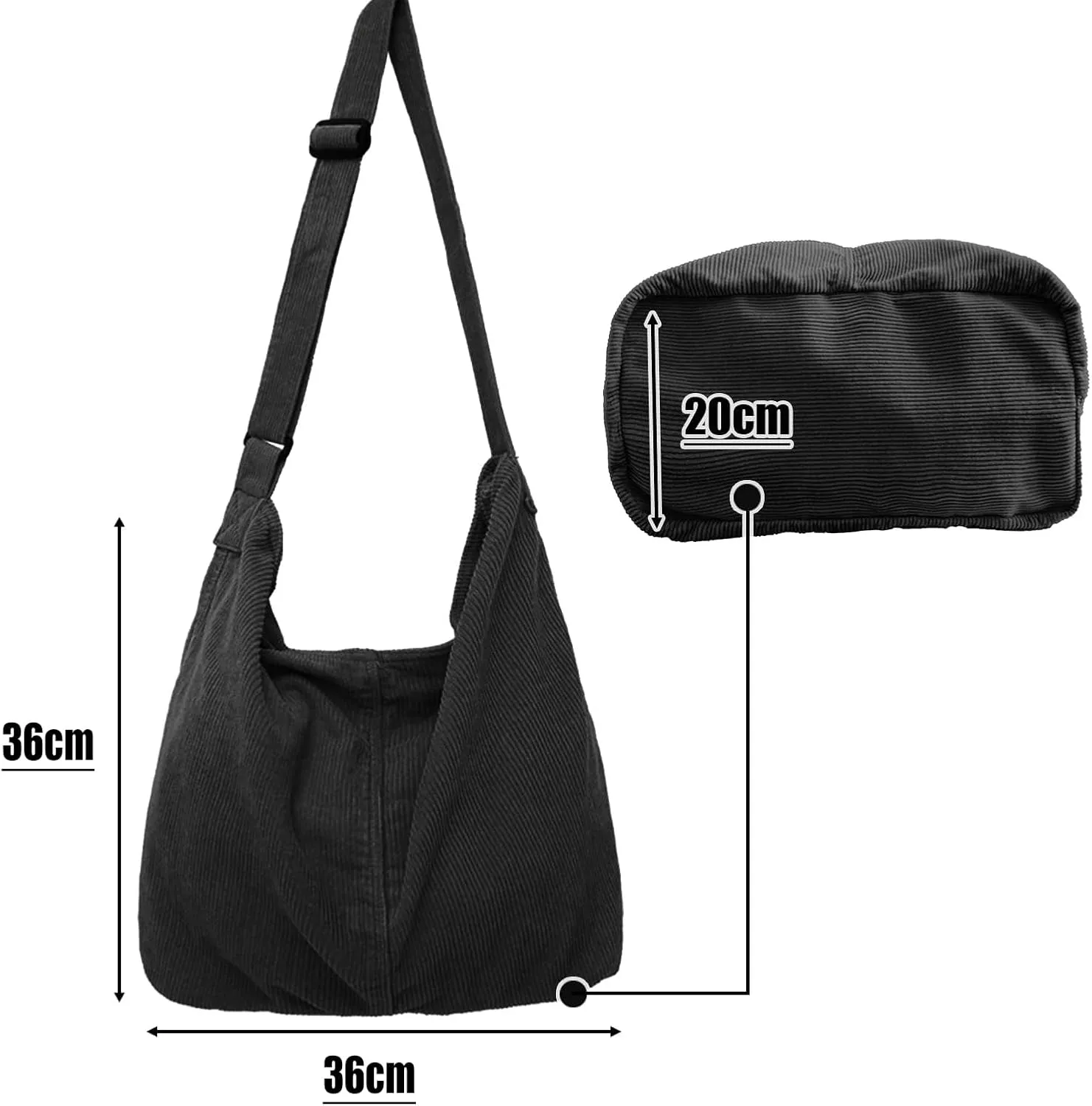 Unisex Corduroy Shoulder Bag - Large Ladies Shopper for Everyday/Office/School/Travelling