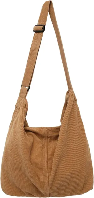 Unisex Corduroy Shoulder Bag - Large Ladies Shopper for Everyday/Office/School/Travelling