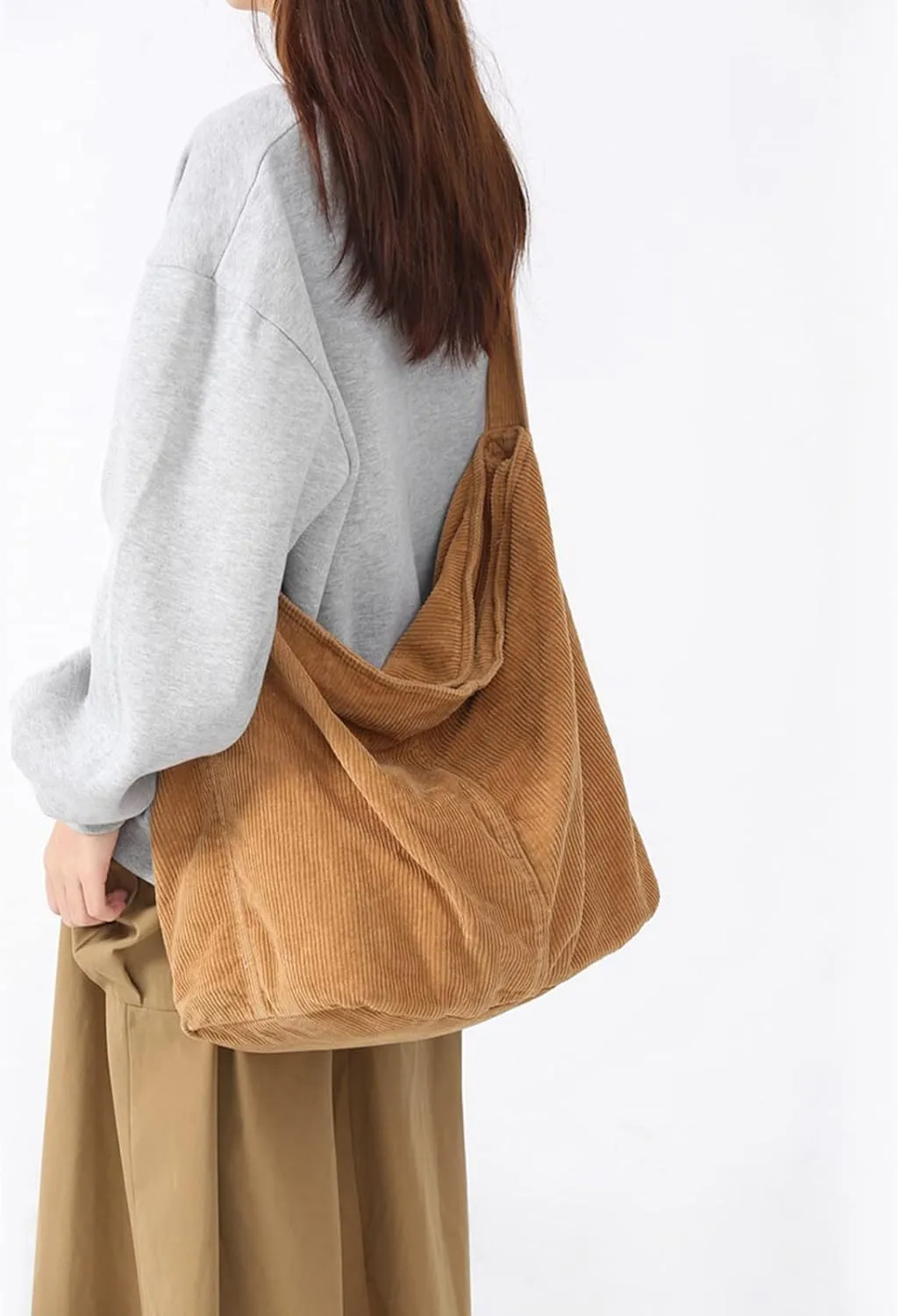 Unisex Corduroy Shoulder Bag - Large Ladies Shopper for Everyday/Office/School/Travelling