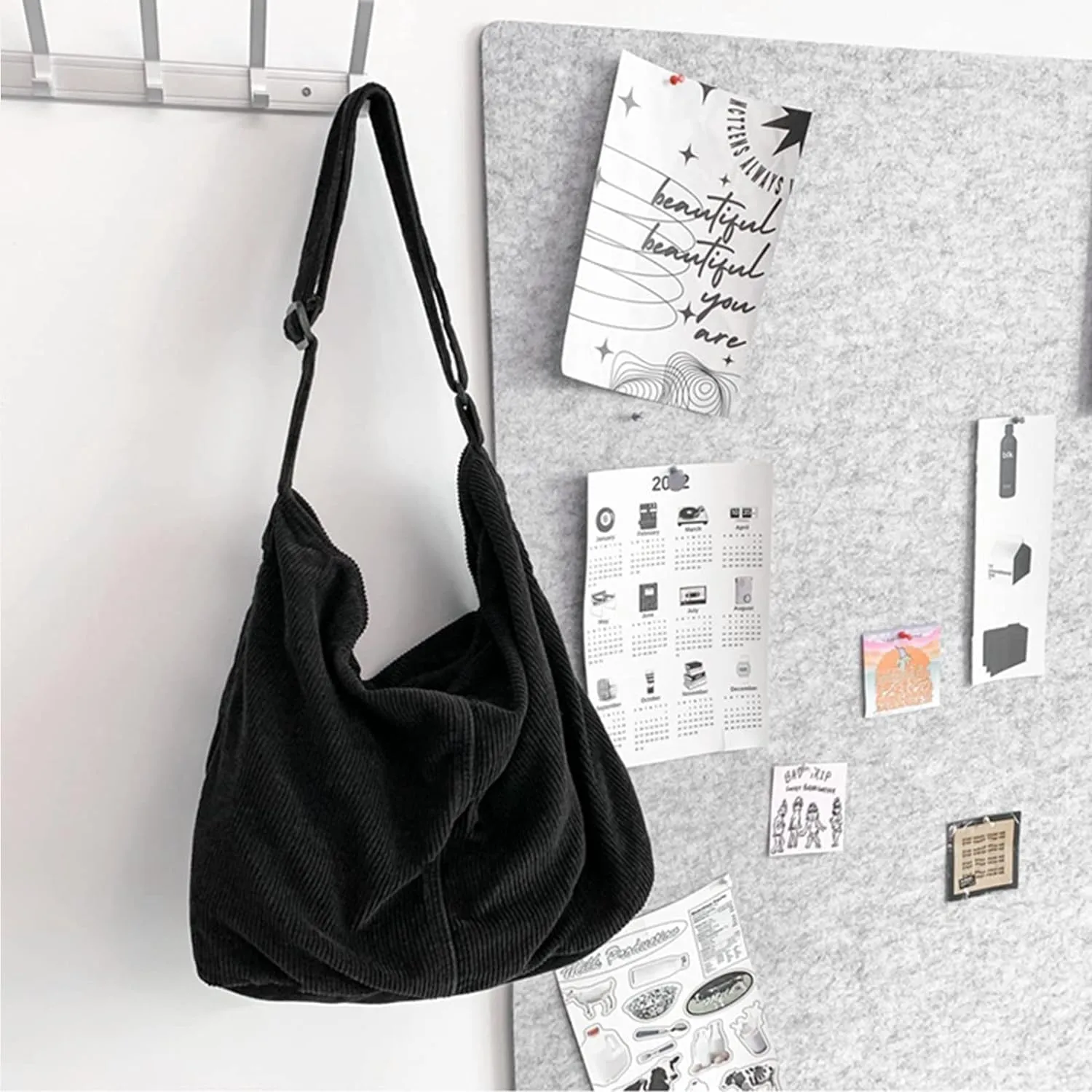 Unisex Corduroy Shoulder Bag - Large Ladies Shopper for Everyday/Office/School/Travelling