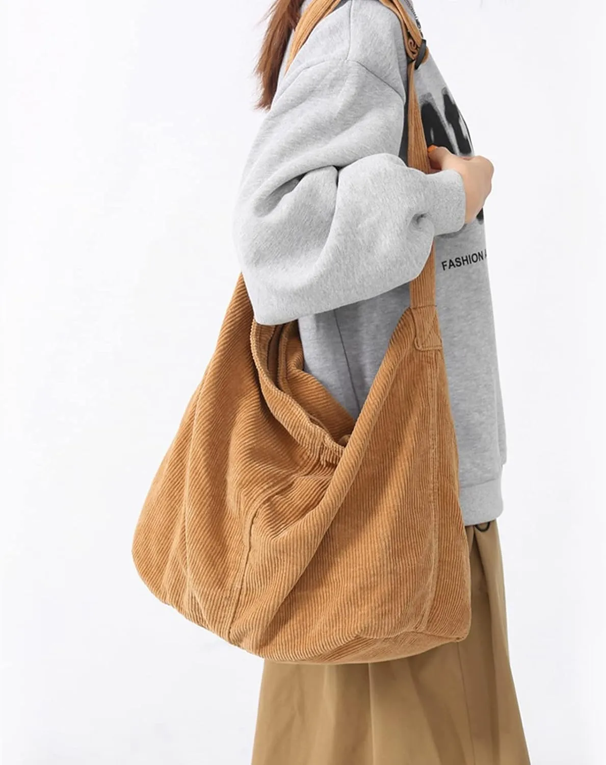 Unisex Corduroy Shoulder Bag - Large Ladies Shopper for Everyday/Office/School/Travelling