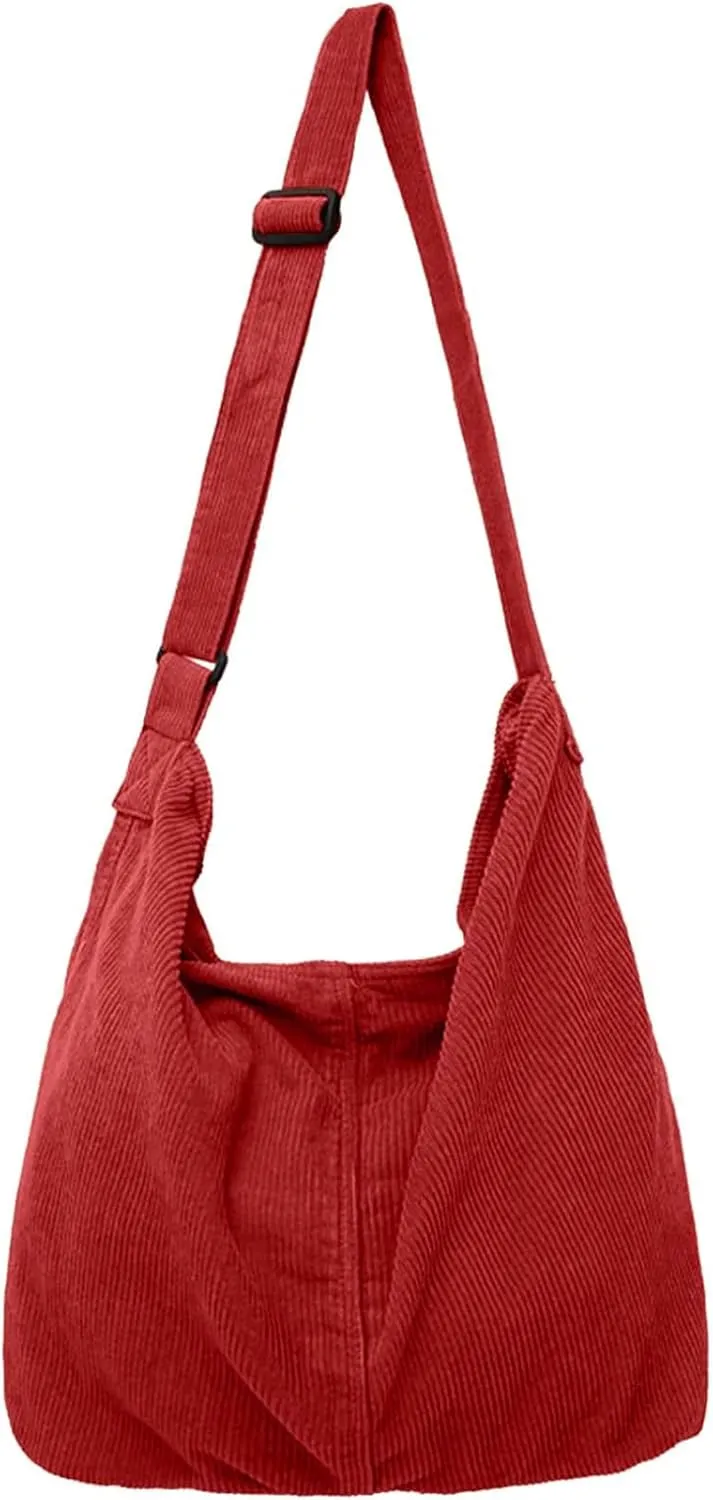 Unisex Corduroy Shoulder Bag - Large Ladies Shopper for Everyday/Office/School/Travelling