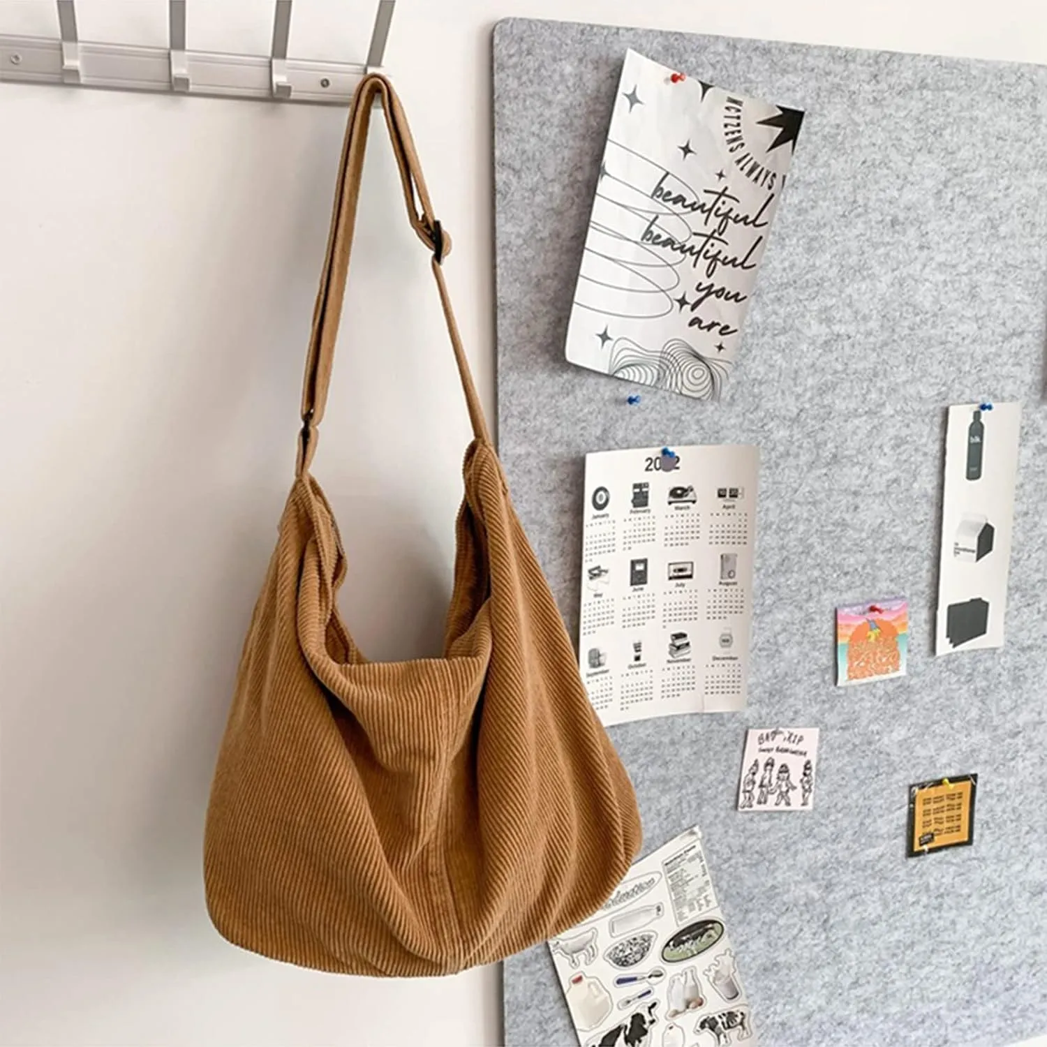 Unisex Corduroy Shoulder Bag - Large Ladies Shopper for Everyday/Office/School/Travelling