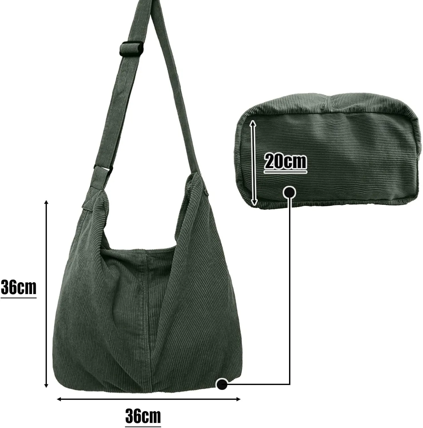 Unisex Corduroy Shoulder Bag - Large Ladies Shopper for Everyday/Office/School/Travelling