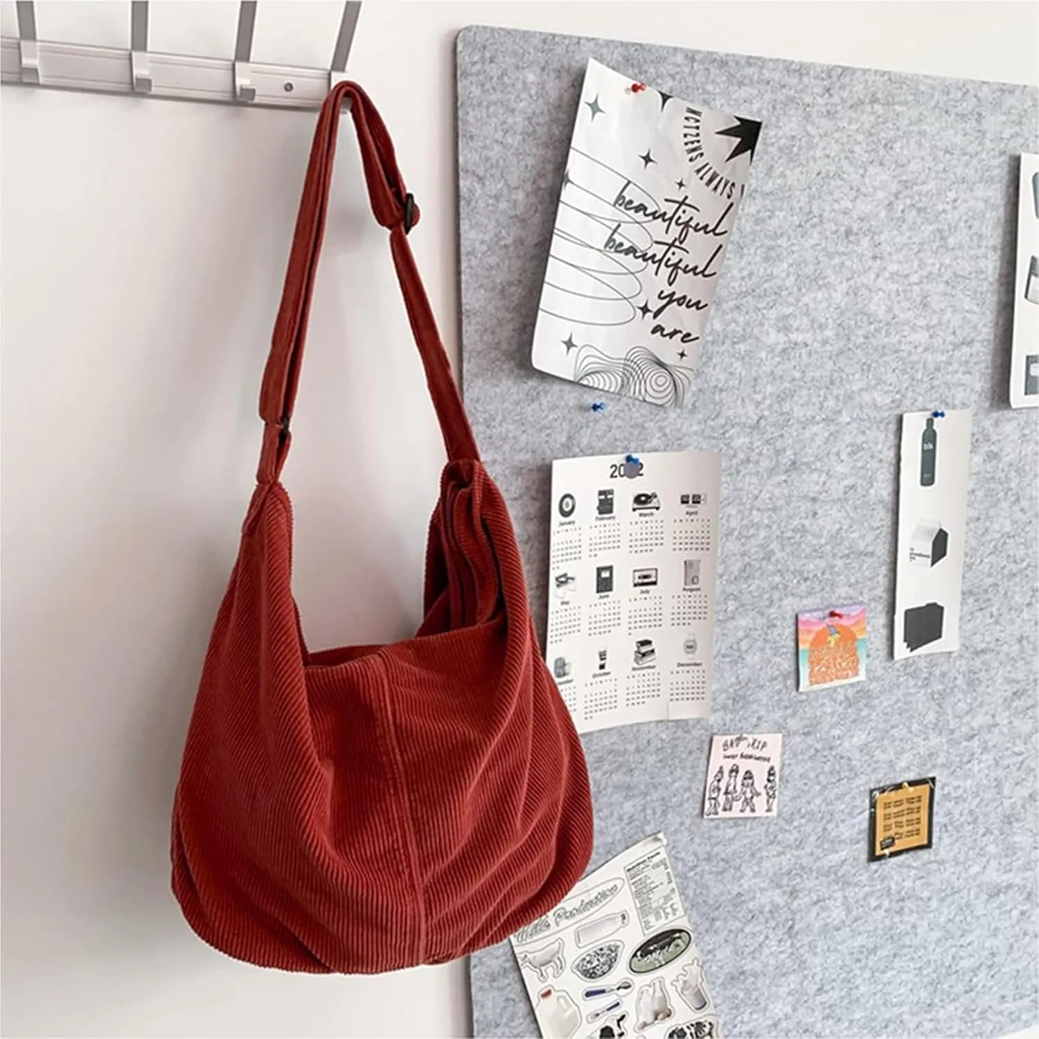 Unisex Corduroy Shoulder Bag - Large Ladies Shopper for Everyday/Office/School/Travelling