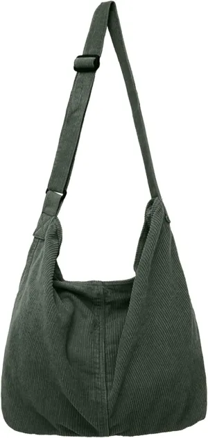 Unisex Corduroy Shoulder Bag - Large Ladies Shopper for Everyday/Office/School/Travelling
