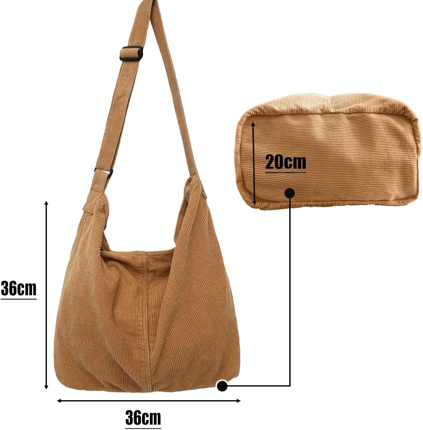 Unisex Corduroy Shoulder Bag - Large Ladies Shopper for Everyday/Office/School/Travelling