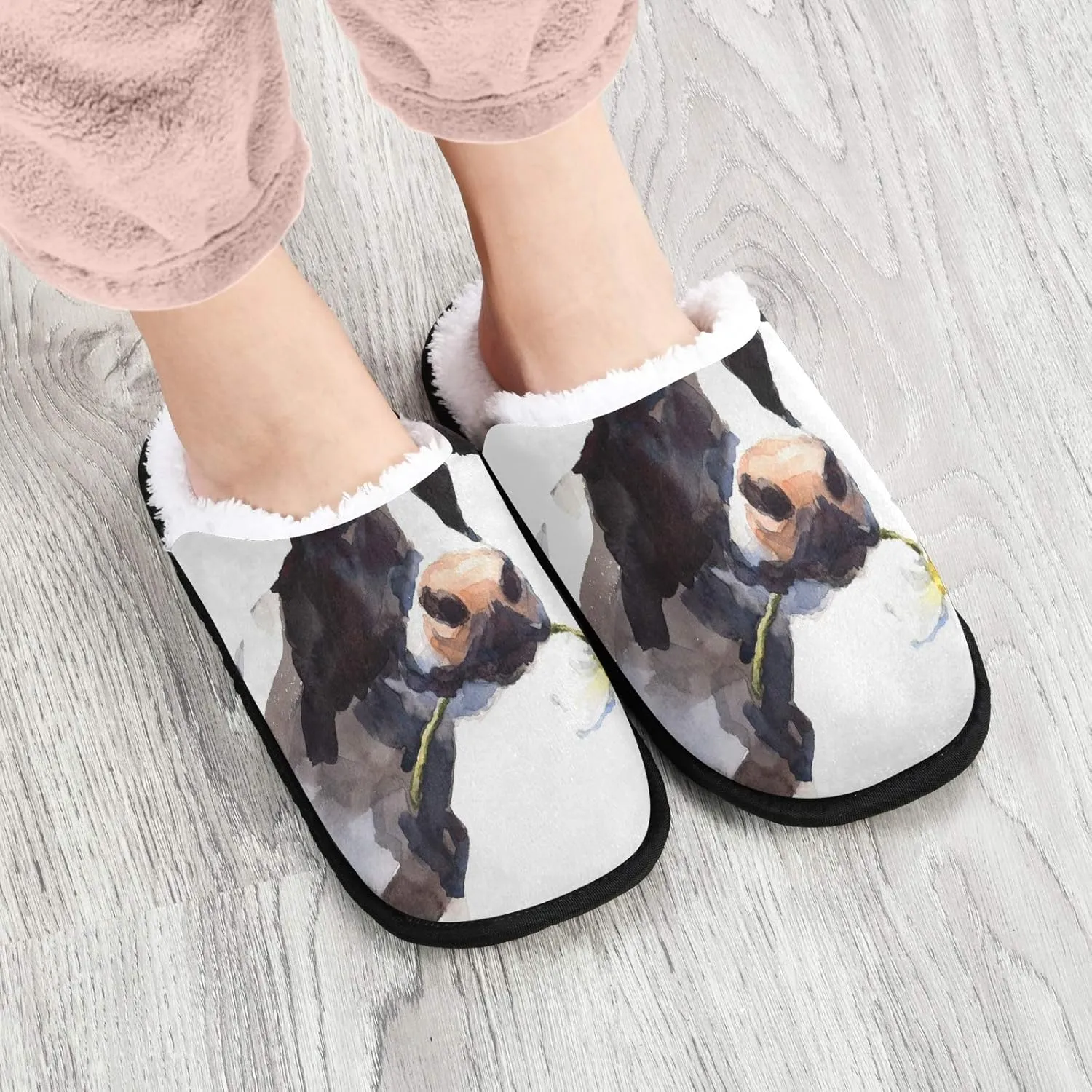 Unisex Slippers Fuzzy Feet Plush Cotton Slippers Anti-Slip Warm House Shoes M/L