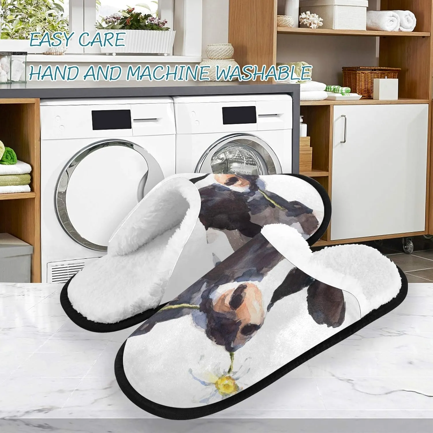 Unisex Slippers Fuzzy Feet Plush Cotton Slippers Anti-Slip Warm House Shoes M/L