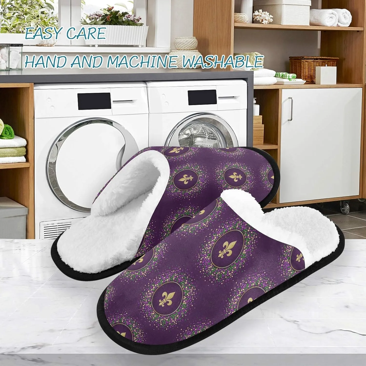 Unisex Slippers Fuzzy Feet Plush Cotton Slippers Anti-Slip Warm House Shoes M/L