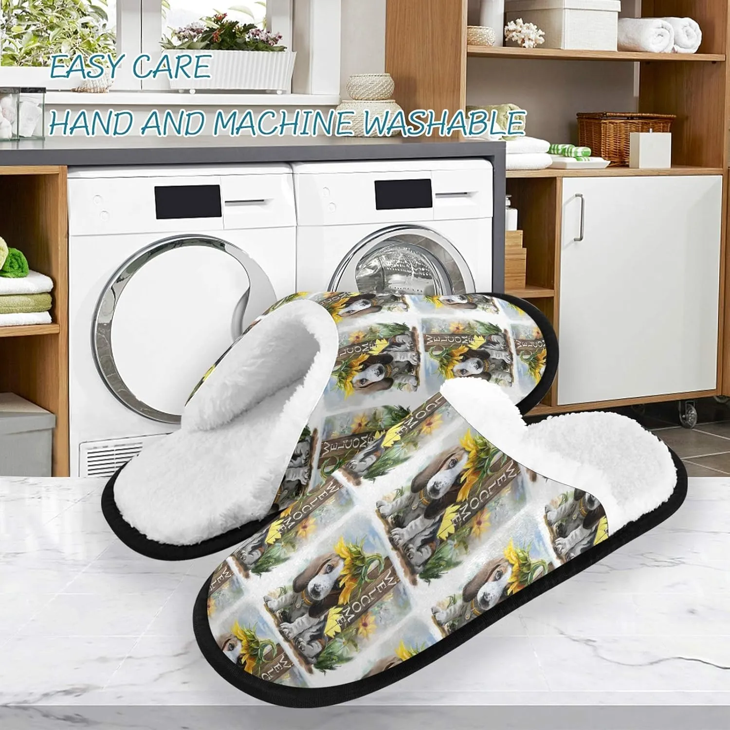 Unisex Slippers Fuzzy Feet Plush Cotton Slippers Anti-Slip Warm House Shoes M/L