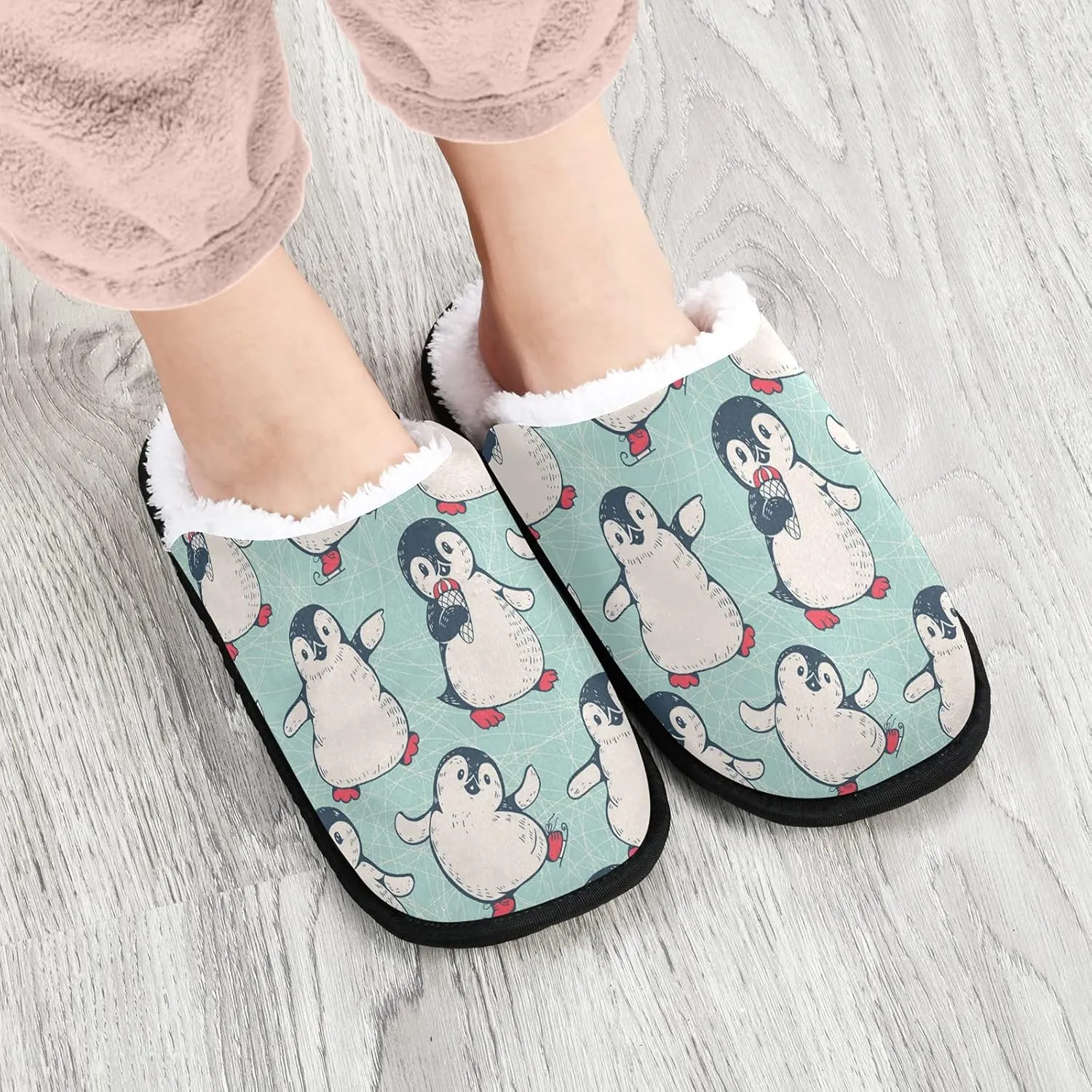 Unisex Slippers Fuzzy Feet Plush Slippers Anti-Slip Warm House Shoes M/L