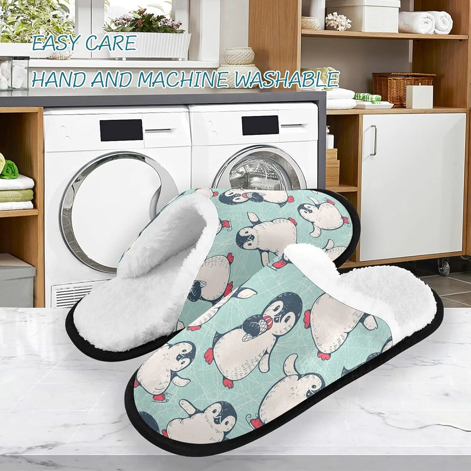 Unisex Slippers Fuzzy Feet Plush Slippers Anti-Slip Warm House Shoes M/L