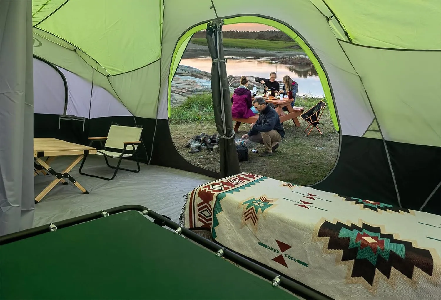 UNP Camping Tent 10-Person-Family Tents, Parties, Music Festival Tent, Big, Easy Up, 5 Large Mesh Windows, Double Layer, 2 Room, Waterproof, Weather Resistant, 18ft x 9ft x78in