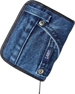 Upcycling Denim Jeans Zipper Around Compact Small Short Wallet Purse for Women