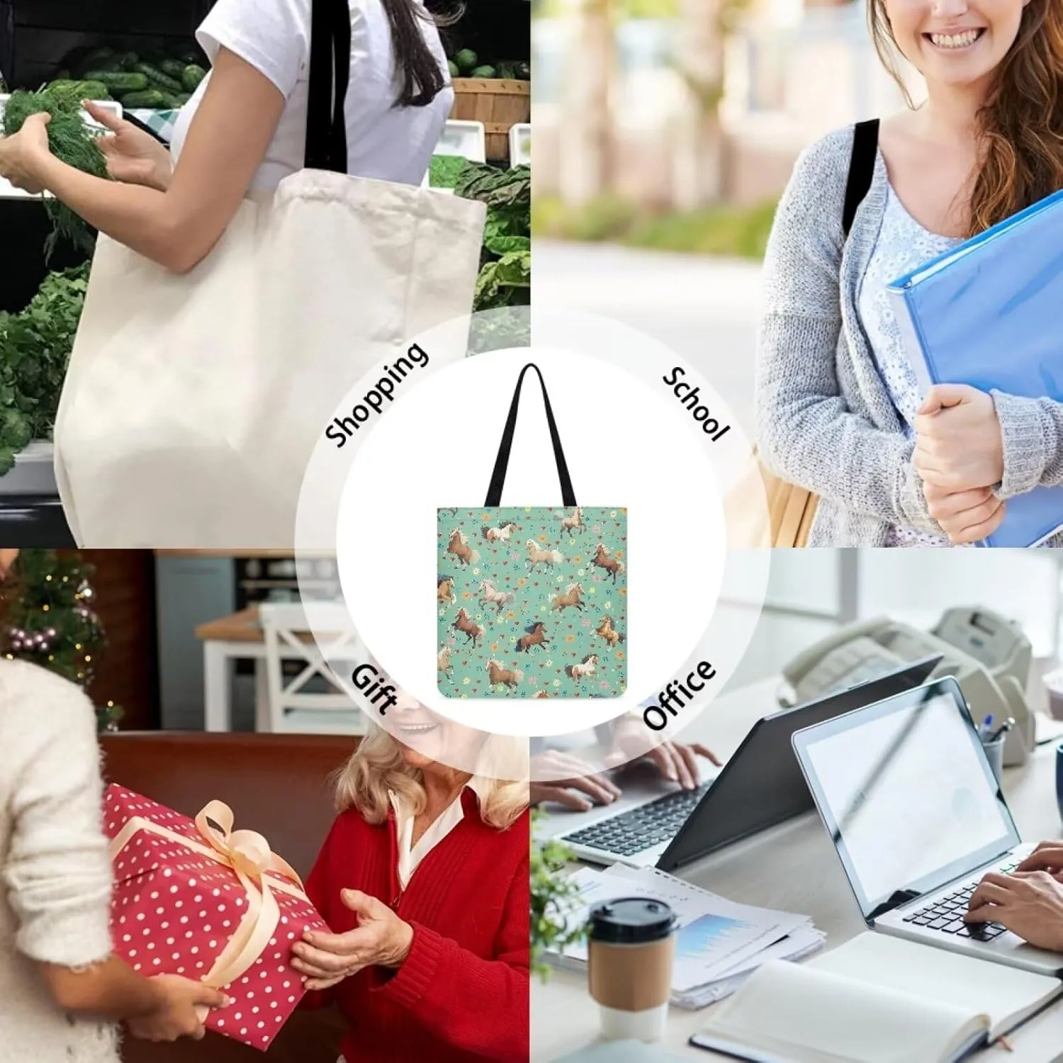 Upetstory Canvas Tote Bag Reusable Grocery Shopping Cloth Bags