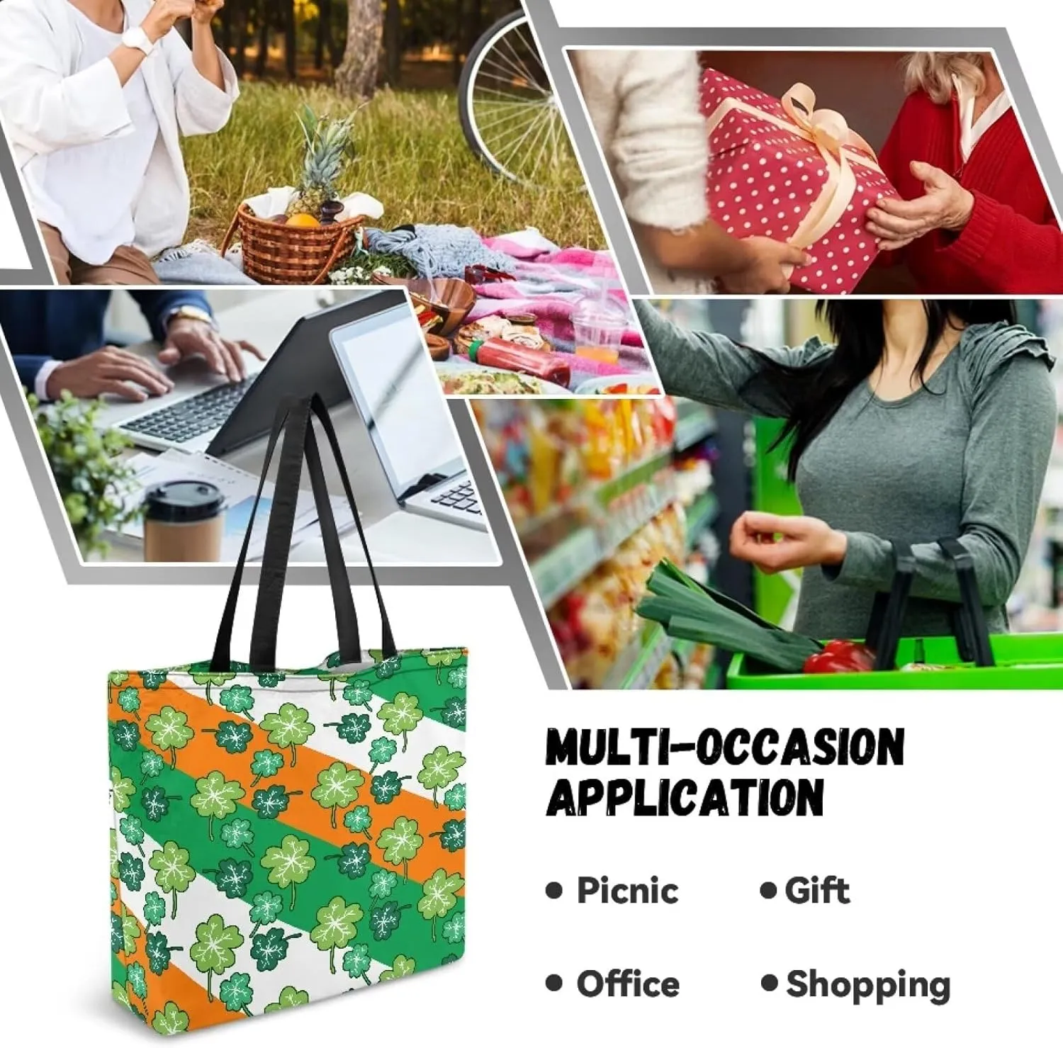 Upetstory Canvas Tote Bag Reusable Shopping Bag Shoulder Handbag for Groceries
