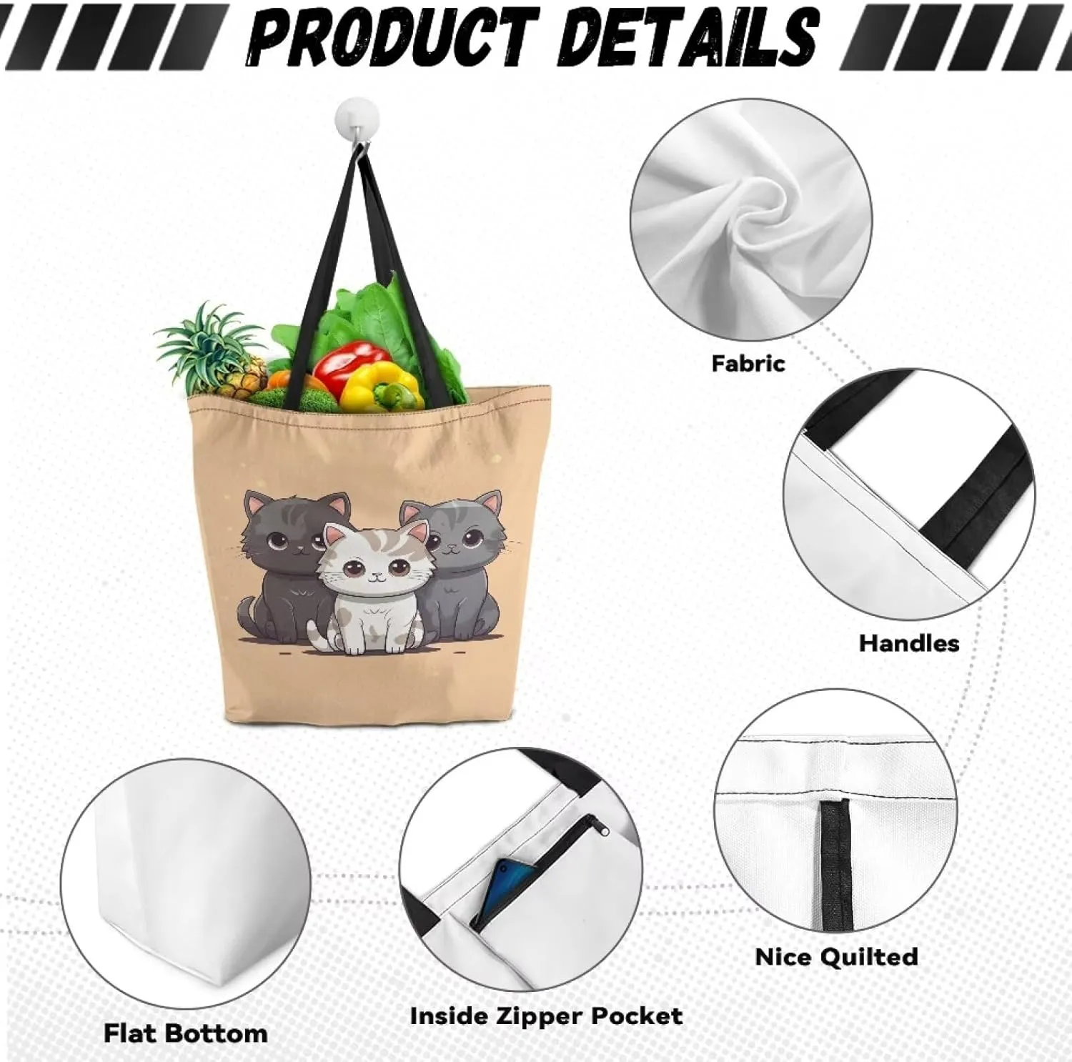 Upetstory Reusable Grocery Shopping Bag Cloth Tote Bags for Adults Teen Girls