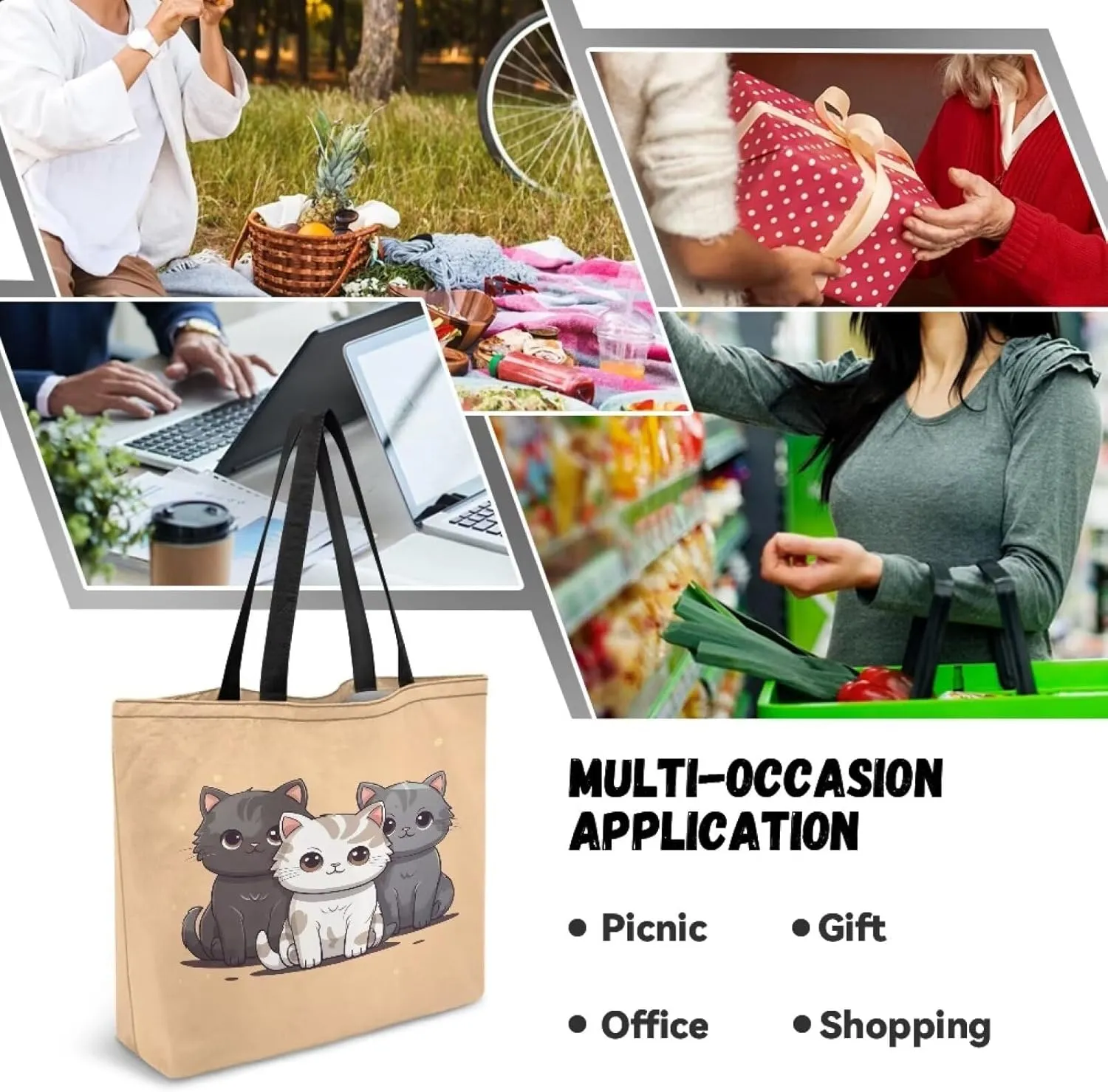 Upetstory Reusable Grocery Shopping Bag Cloth Tote Bags for Adults Teen Girls