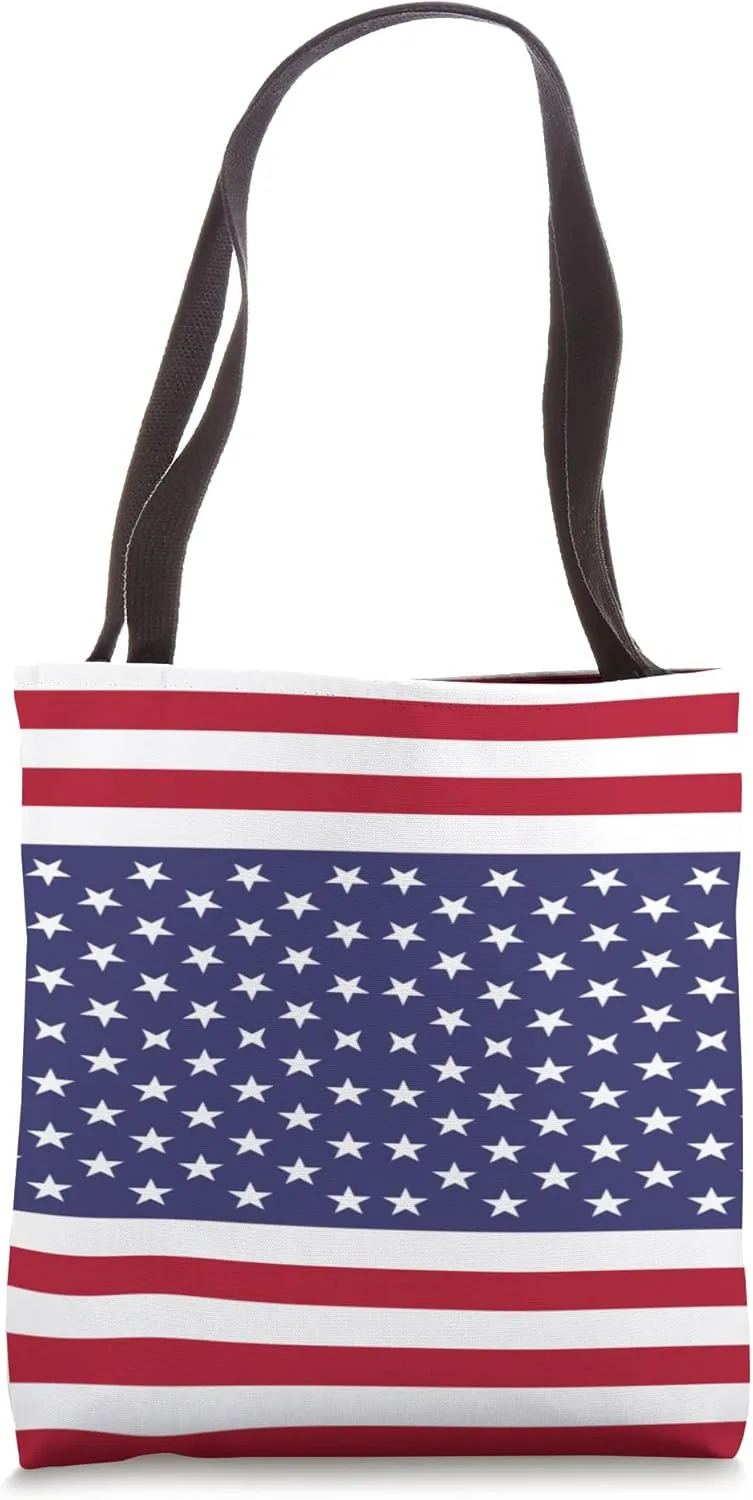 USA Flag Theme Unique Creative Tartan Geometric Tile Pattern Tote Bag