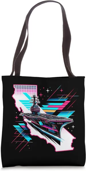 USS Midway Museum California Aesthetic 80s Art Blue Pink Tote Bag