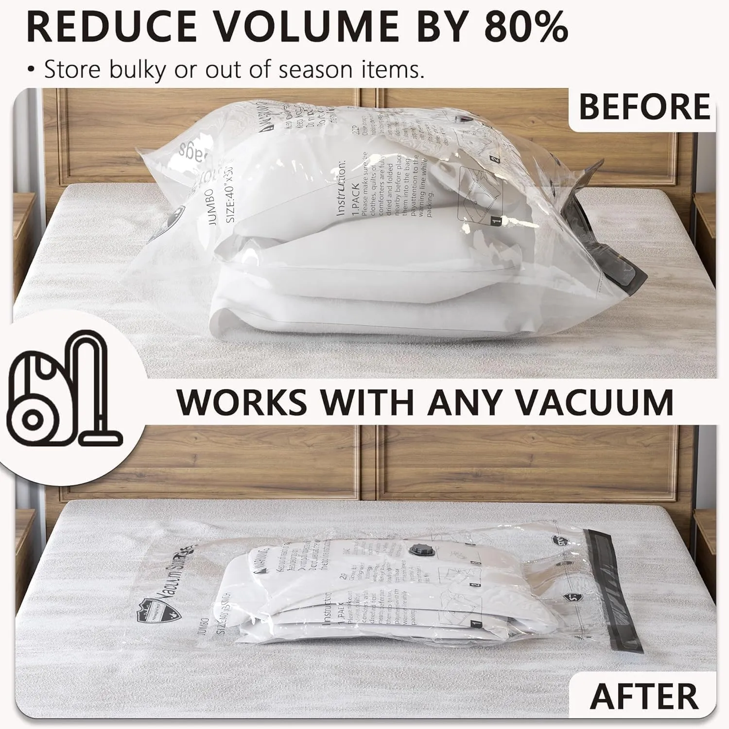 Vacuum Storage Bags 16 Combo, (4 Jumbo, 4 Large, 4 Medium, 4 Small) Space Saver Bags with Travel Hand Pump, Compression Airtight Sealer Bags for Clothes, Pillows, Comforters, Blankets