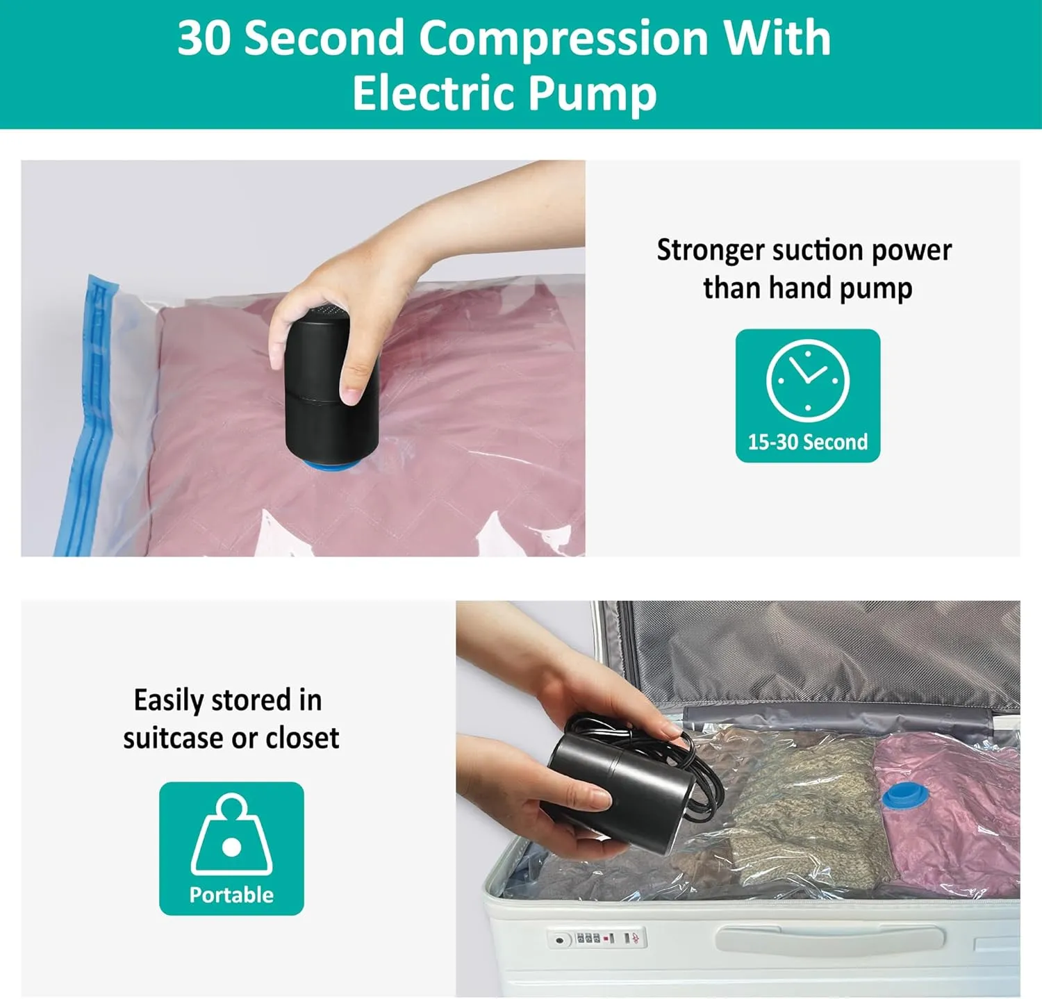 Vacuum Storage Bags with Electric Pump, 14 Pack (3 Jumbo/3 Large/4 Medium/4 Small), Space Saver Bags with Pump, Storage Vacuum Sealed Bags for Clothes, Comforters, Blankets, Bedding