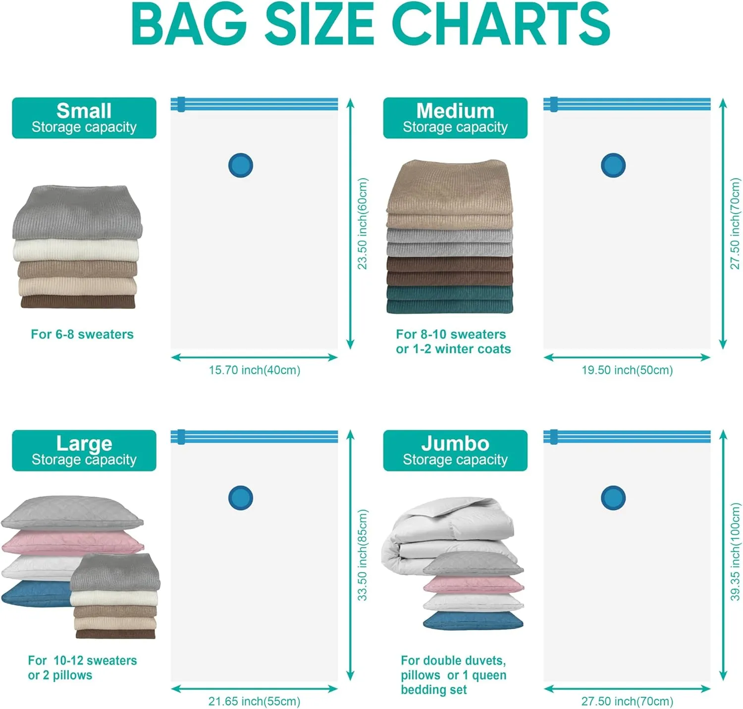 Vacuum Storage Bags with Electric Pump, 14 Pack (3 Jumbo/3 Large/4 Medium/4 Small), Space Saver Bags with Pump, Storage Vacuum Sealed Bags for Clothes, Comforters, Blankets, Bedding