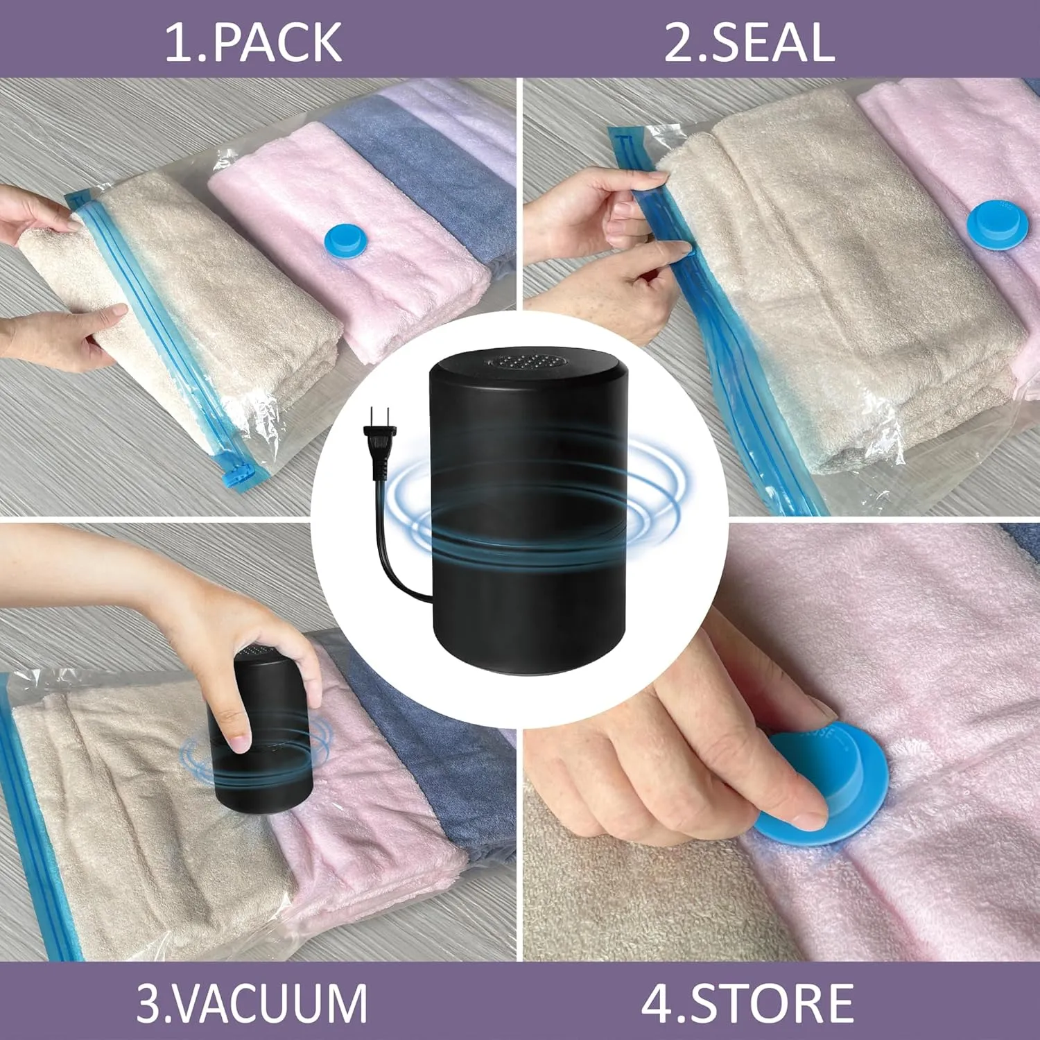 Vacuum Storage Bags with Electric Pump, 15 Medium Vacuum Seal Space Saver Bags with Pump for Clothes, Comforters, Blankets, Bedding