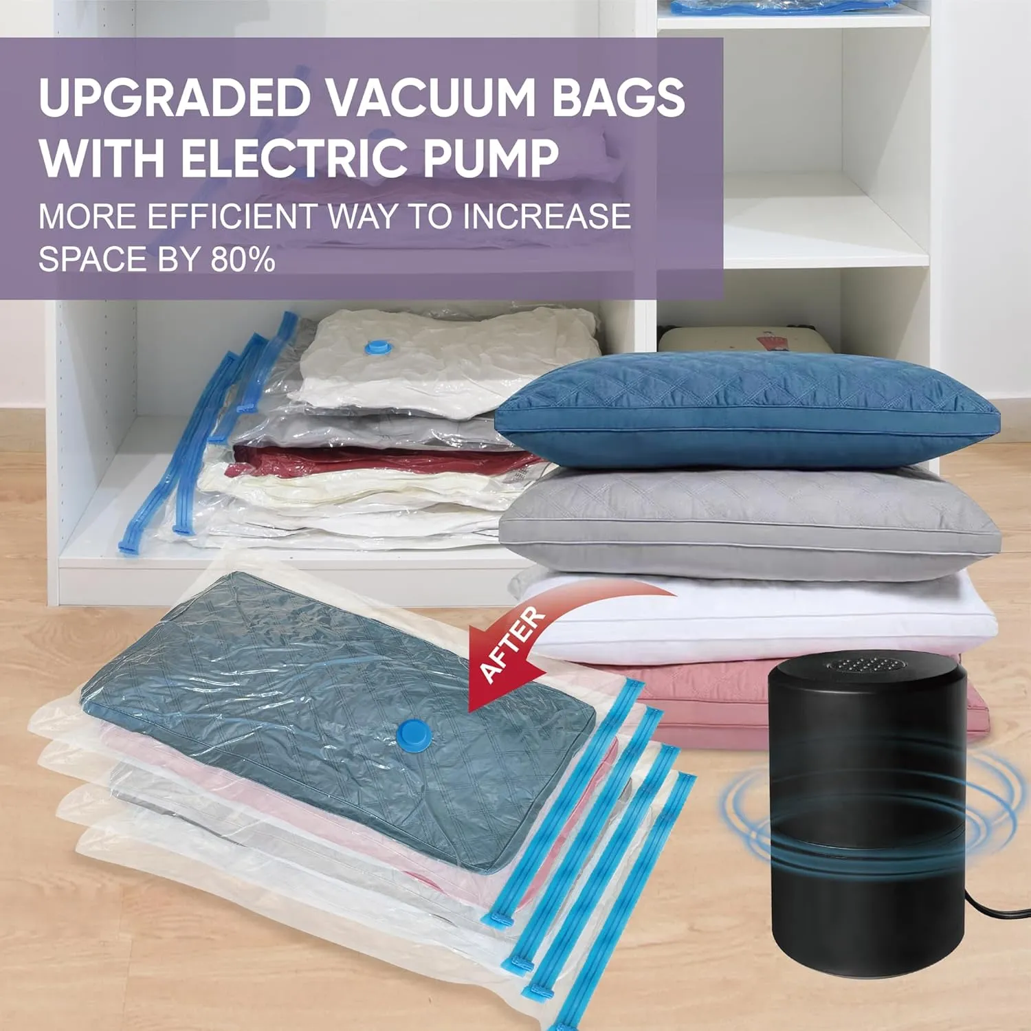 Vacuum Storage Bags with Electric Pump, 15 Medium Vacuum Seal Space Saver Bags with Pump for Clothes, Comforters, Blankets, Bedding