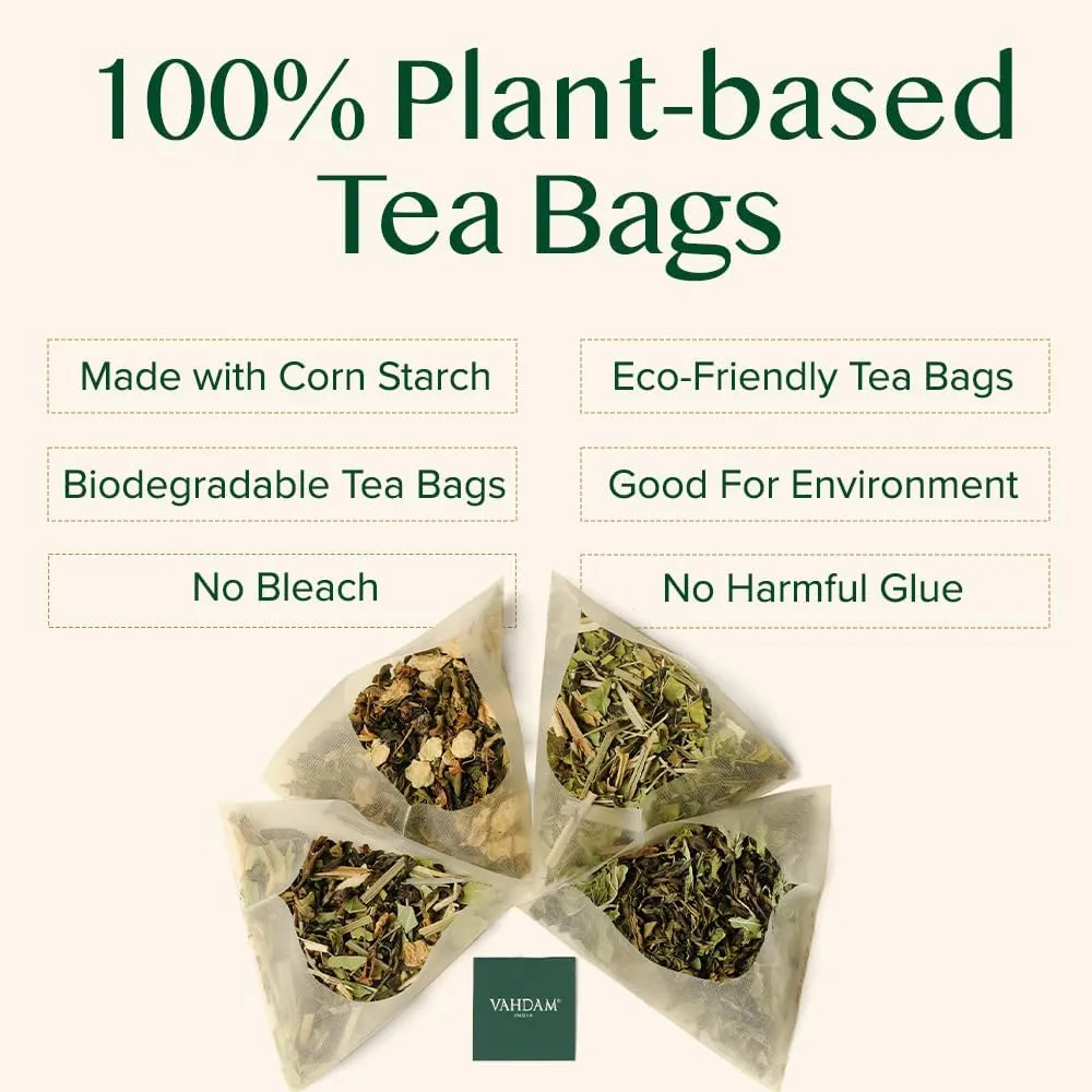 VAHDAM, Mint Green Tea Bags (100 Count) 100% Pure Leaf Tea, High Grown, Low Caffeine, Non GMO, Gluten Free | Plant-Based Pyramid Tea Bags | Direct from Source
