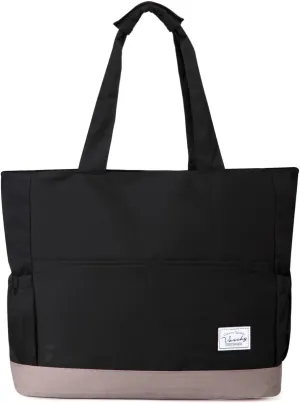 VASCHY Beach Bag for Women, Large Waterproof Sandproof Fold-able Packable Pool Tote Bag w Zipper/Pockets