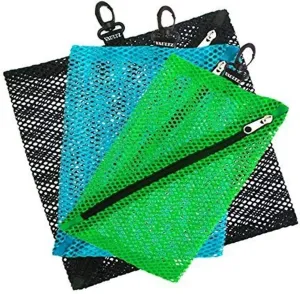 Vaultz Console Mesh Storage Bags, Assorted Colors and Sizes, 3 Pack (VZ03704), Black/Blue/Green