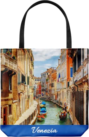 Venice II Italy Tote Bag - Casual & Big but Stylish Poplin Shoulder Handbag for Work & Travel