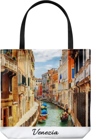 Venice II Italy Tote Bag - Casual & Big but Stylish Poplin Shoulder Handbag for Work & Travel