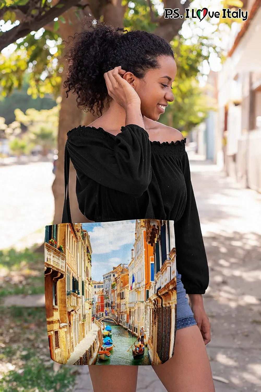 Venice II Italy Tote Bag - Casual & Big but Stylish Poplin Shoulder Handbag for Work & Travel