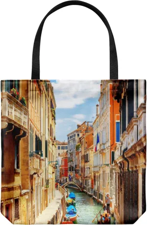 Venice II Italy Tote Bag - Casual & Big but Stylish Poplin Shoulder Handbag for Work & Travel