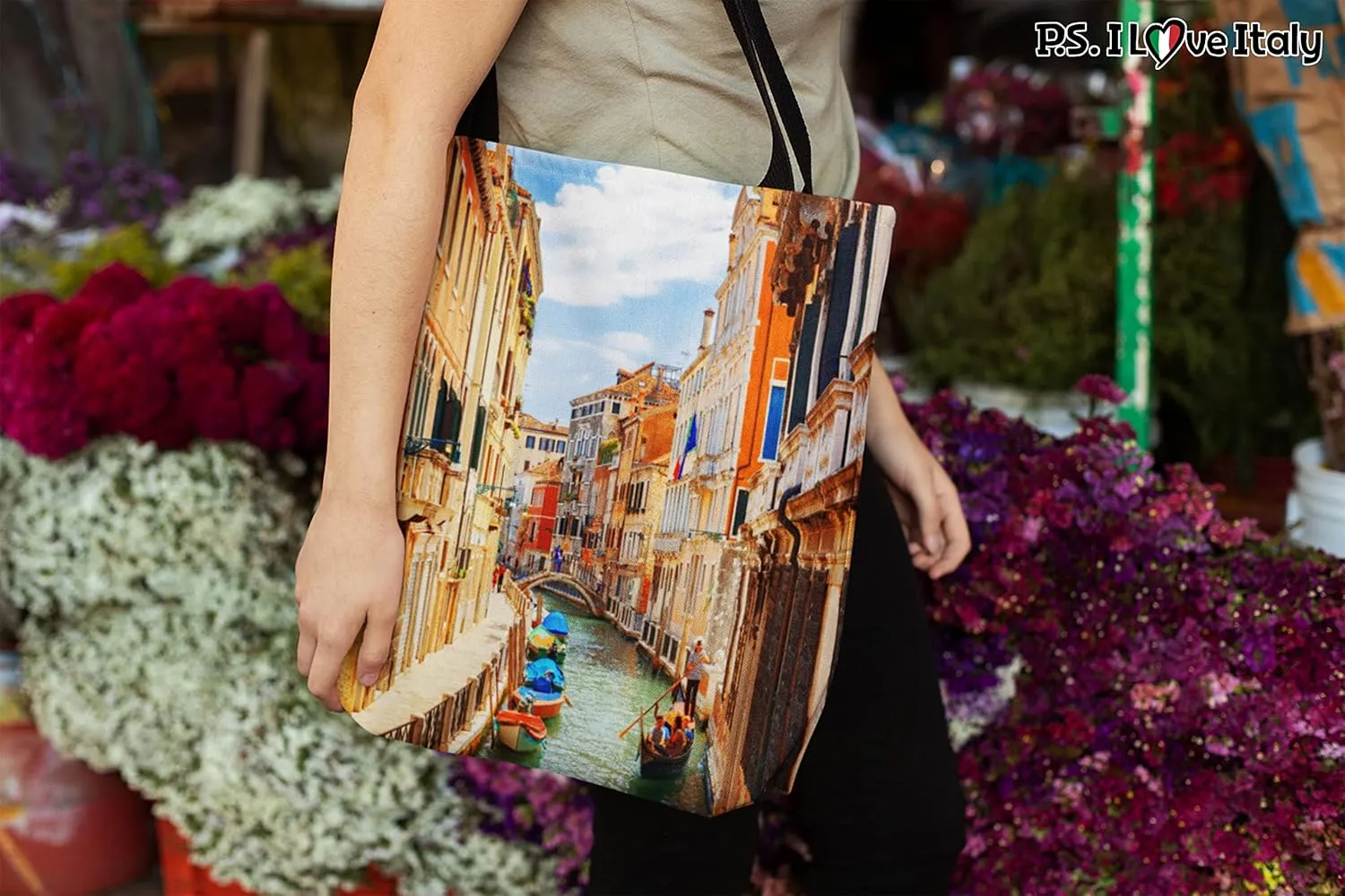 Venice II Italy Tote Bag - Casual & Big but Stylish Poplin Shoulder Handbag for Work & Travel