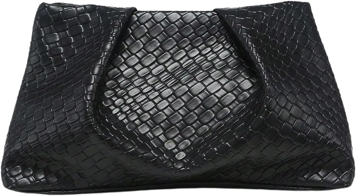 Verdusa Women's Braided Woven Handbags Ruched Clutch Purses Leather Bag
