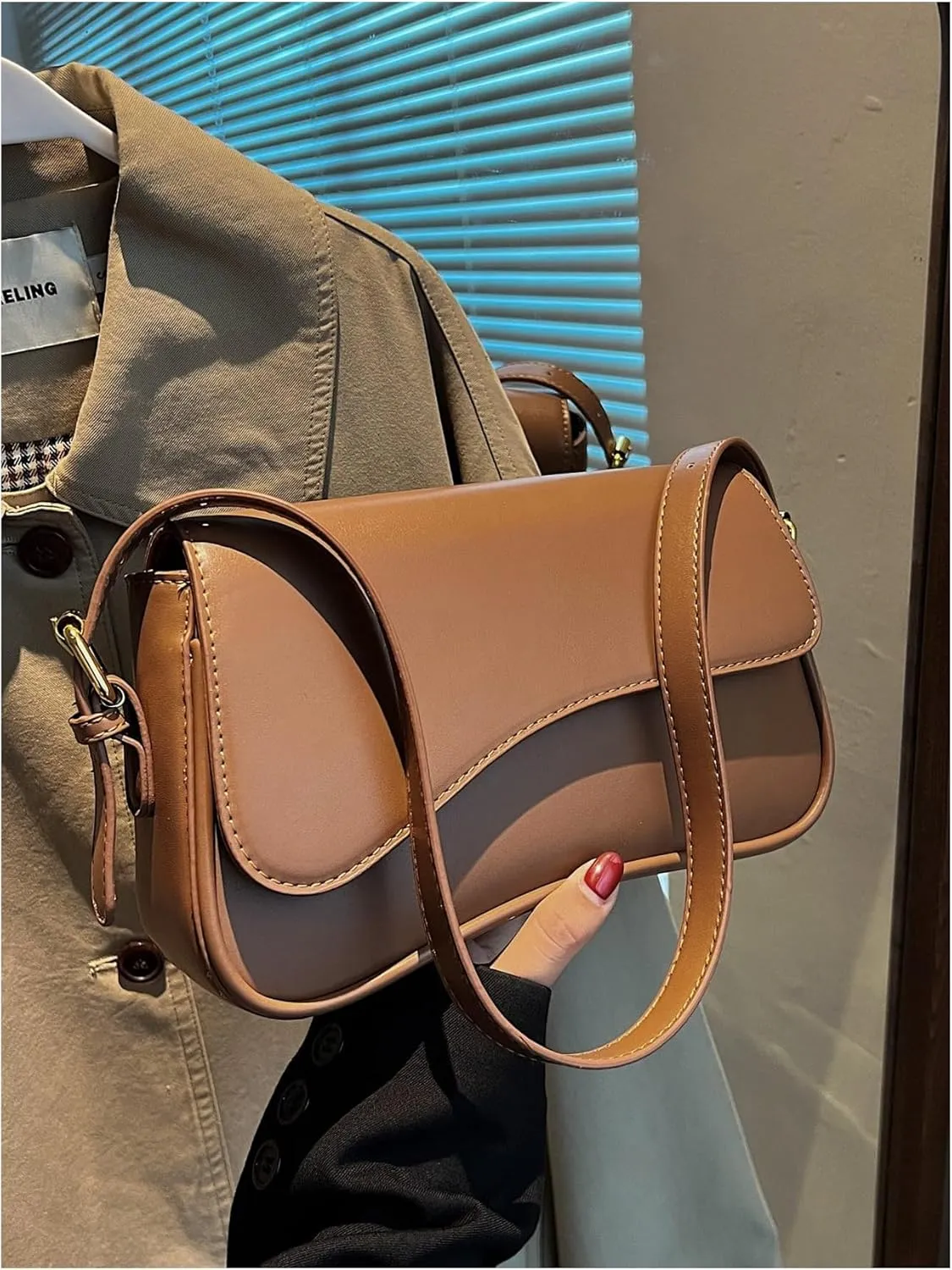 Verdusa Women's Leather Shoulder Bag Clutch Purses Trendy Hobo Crossbody Handbags Y2K Saddle Flap Underarm Purse