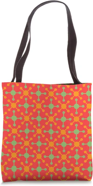 Vermilion Green Mango Square Molecule Round Dots Pattern Tote Bag