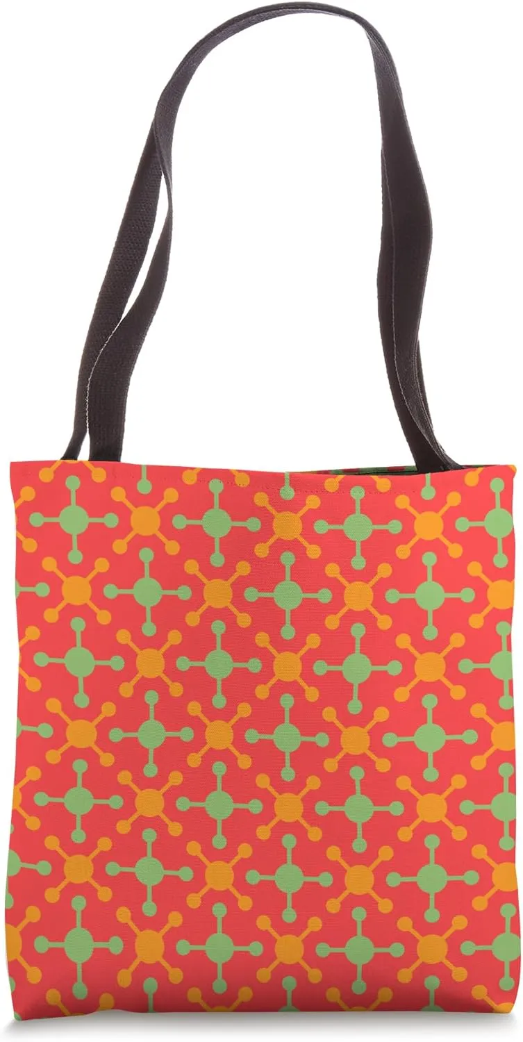 Vermilion Green Mango Square Molecule Round Dots Pattern Tote Bag