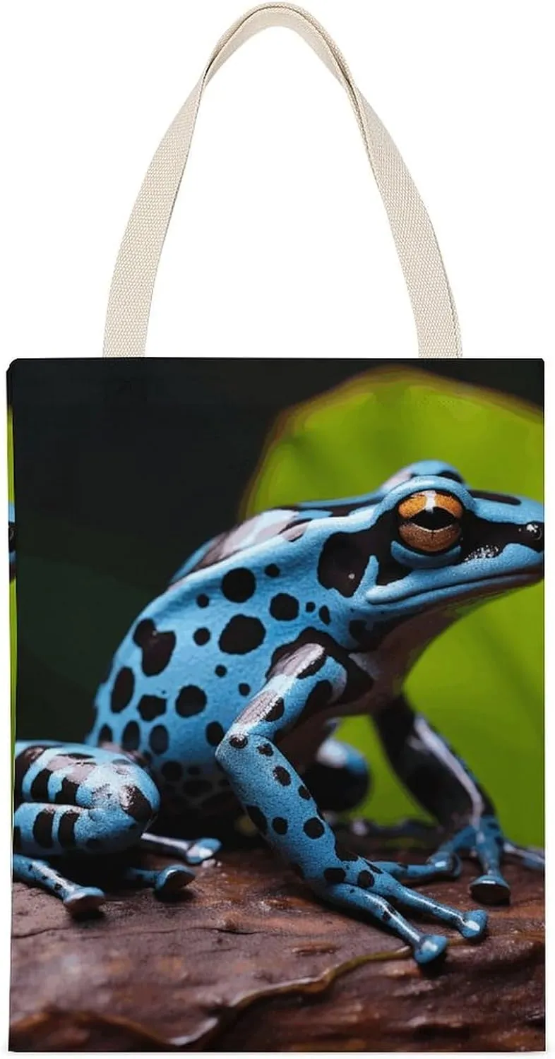 Versatile Canvas Tote Bag,Dart Frog Blue Double-sided Print Large Capacity Canvas Tote Bag,foldable Tote Bag,fabric Tote Bag
