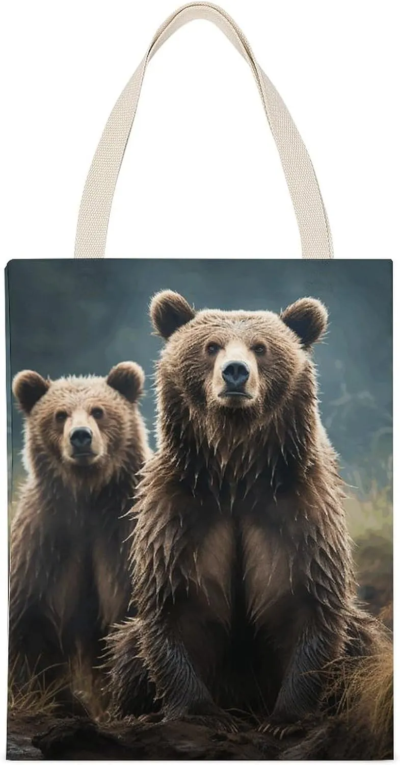 Versatile Canvas Tote Bag,Encounter Animal Bear Double-sided Print Large Capacity Canvas Tote Bag,foldable Tote Bag,fabric Tote Bag
