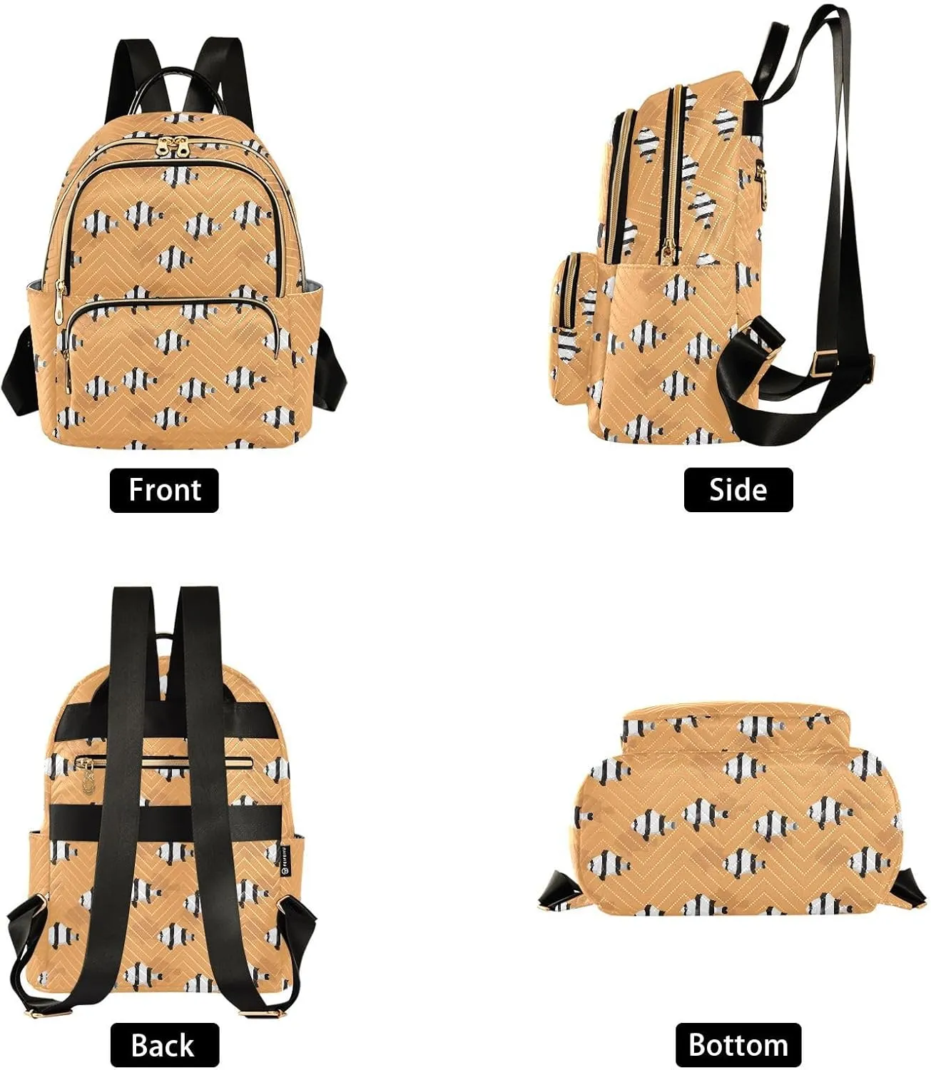 VIGTRO Women Fashion Backpack Quilted Mini Purse Reef Fish Four Striped, Lightweight Travel Casual Shoulder Backpack with Adjustable Straps Size M