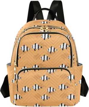 VIGTRO Women Fashion Backpack Quilted Mini Purse Reef Fish Four Striped, Lightweight Travel Casual Shoulder Backpack with Adjustable Straps Size M